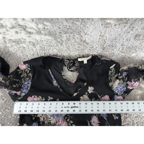 NEW Rewind Size M Dark Floral Boho Keyhole Mini Summer Dress Black Long Sleeve - Picture 4 of 11